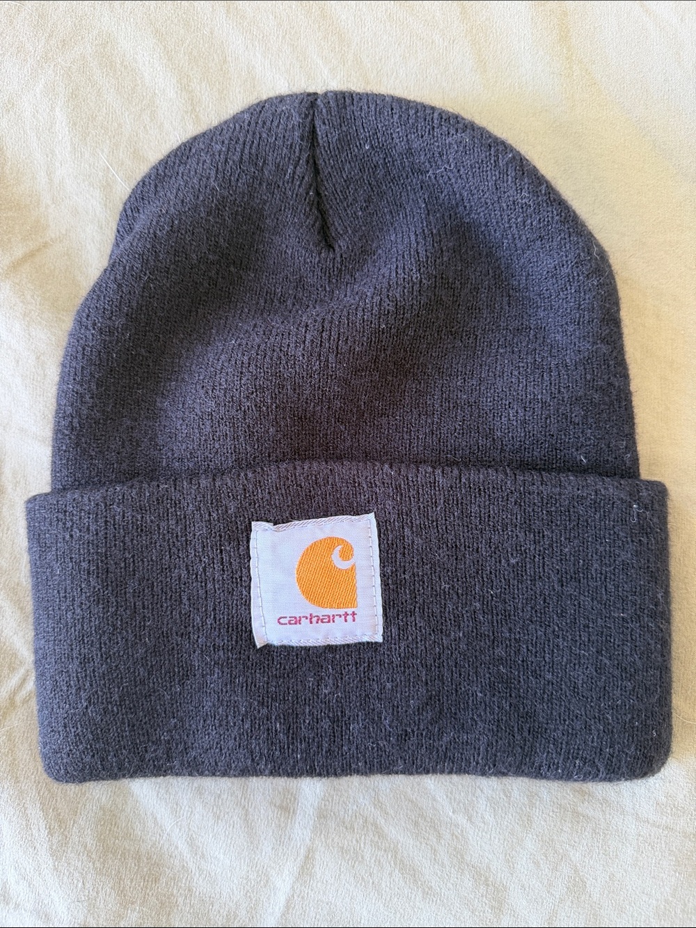 Carhartt Blck Knit Beanie with Orange Logo Patch